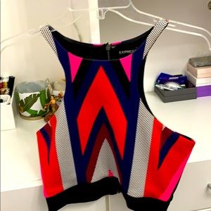 Express multicolored crop top back zip.